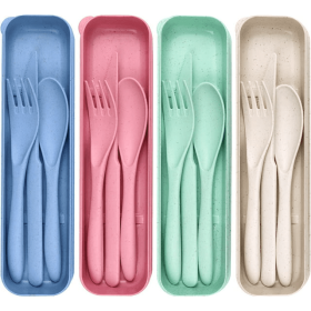 4 Pack Reusable Travel Utensils Set with Case
