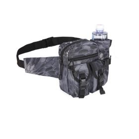 Tactical Denim Waistbag With Water Bottle Holder (Color: Black Python Pattern)