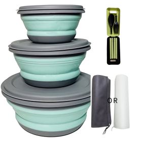 3pcs/set Camping Bowl; Silicone Collapsible (Color: Blue)