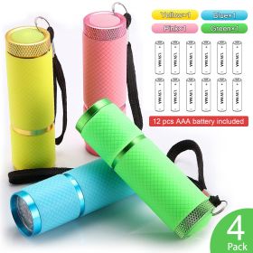 Glow In Dark Flashlight; Rubber Coated Mini 9 LED (Color: 4Colors PACK-Including Battery)