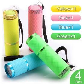 Glow In Dark Flashlight; Rubber Coated Mini 9 LED (Color: 4Colors PACK-Without Battery)
