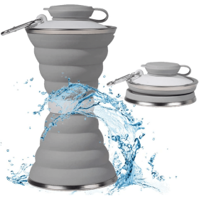 Foldable Water Bottle; Camping Mug With Snap (Color: Gray)