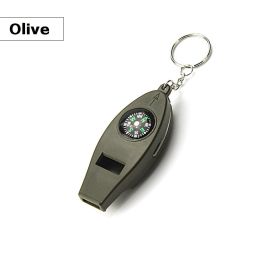 4 In 1 Emergency Survival Whistle With Compass (Color: Olive)