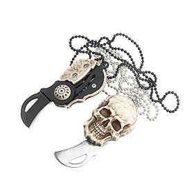 Pocket Mini Knife With Vintage Skull Design (Color: Black)