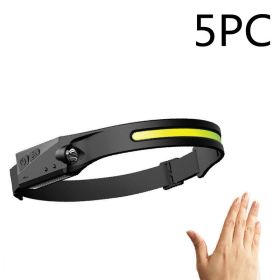 Led Headlamp Flashlight (Electrical outlet: USB, Color: Black 5PC)
