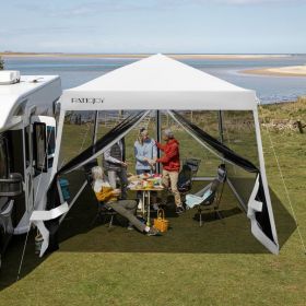 10 x 10 Pop Up Canopy with Mesh Sidewalls and Roller Bag (Color: White)