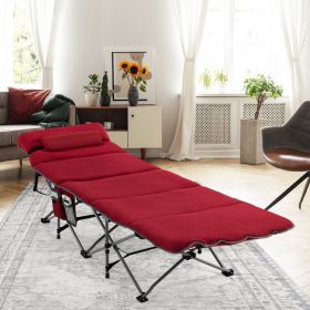 Folding Retractable Cot with Mattress and Carry Bag (Color: Red)