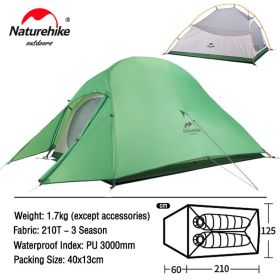 Naturehike Upgraded Cloud Up 2 Ultralight Tent (Color: 210T - Green)