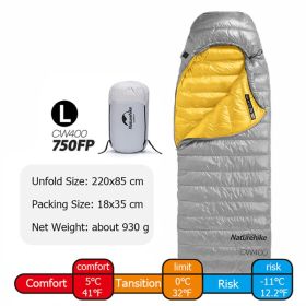Naturehike Goose Down Sleeping Bag; Waterproof (Color: 750FP Grey - L)
