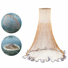 Heavy Duty Fishing Throw Net (Style: Tire Line W/ Ring, Net Size: 10FT Dia x 0.47in Mesh)